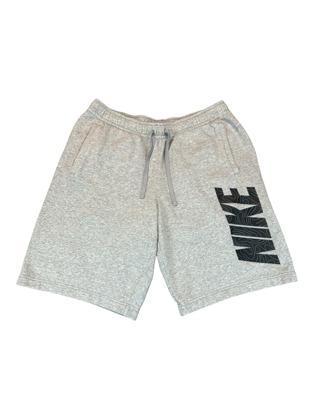 Nike NSW Fleece Shorts Men's L Gray Topography Graphic Gym Lounge 10" Inseam